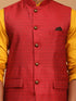 Men's Maroon Jacquard Nehru Jacket With Kurta Pyjama Set